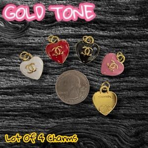 Lot of 4 CC Mini Heart Gold Tone Zipper Bull Button Charm Pendants